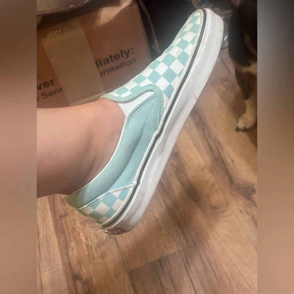 Vans Aqua Checkered Slip-On Shoes - Size 8 Women's - Picture 11 of 15